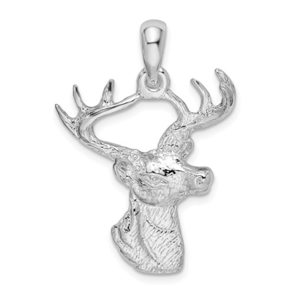 925 Sterling Silver 6-Point Antler Buck Deer Head Profile Necklace Charm Pendant